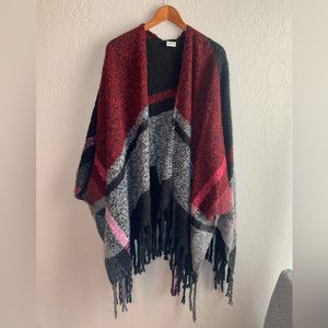 Soft wrap for fall. Plaid with red, black, hint of pink. One SIze